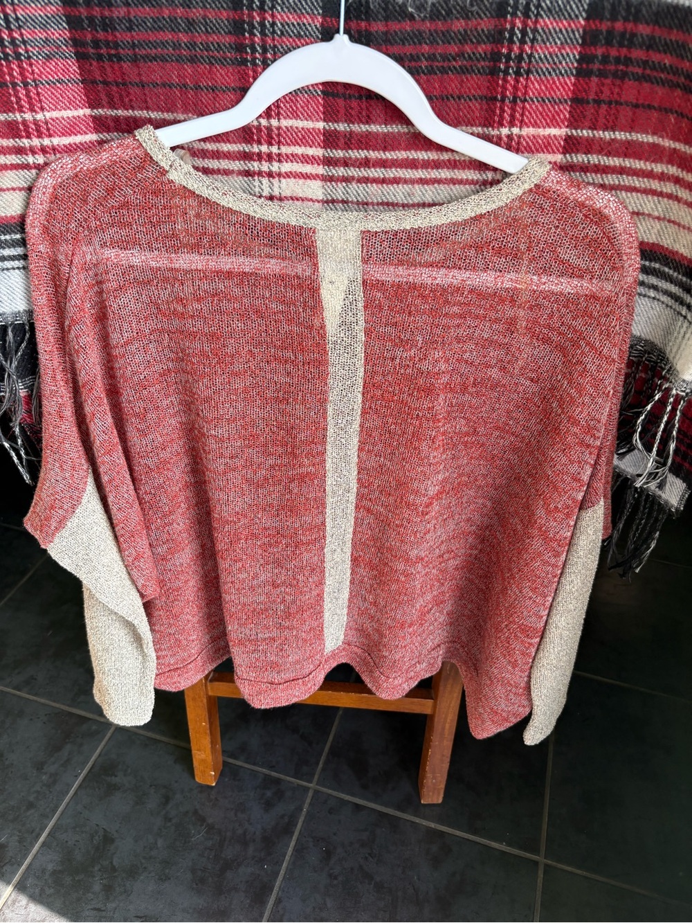 Y2K Sheer gauzy batwing two tone sweater relaxed fit boho poncho S Lagenlook - Picture 8 of 8